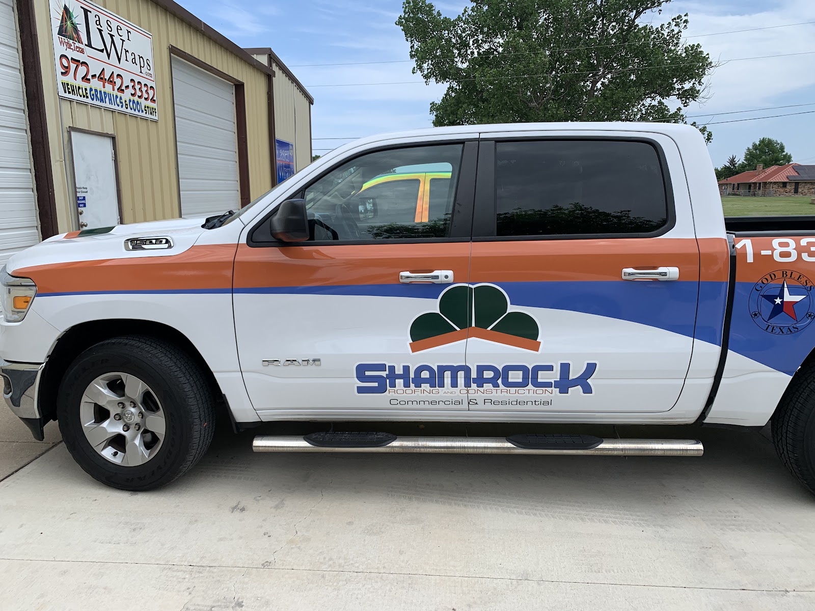 Shamrock Roofing crew truck